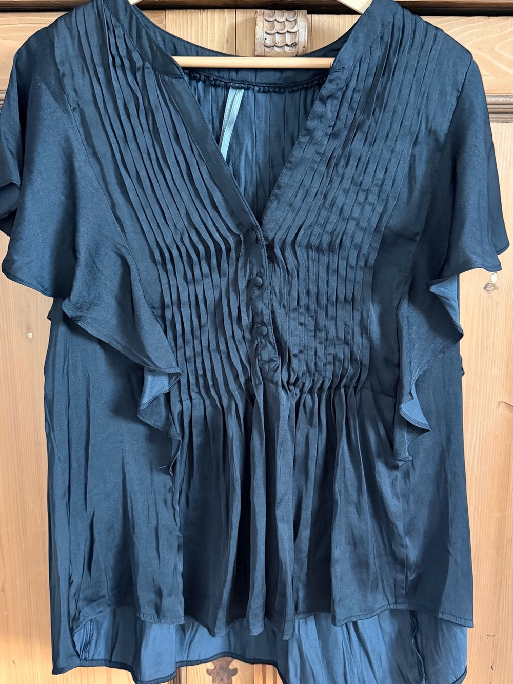 NWOT Anthropologie Black Pleated Ruffle V-Neck Blouse